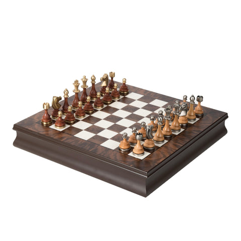 Italfama Luxury Brass & Wood Chess Set with Walnut Maple Board 40x40cm