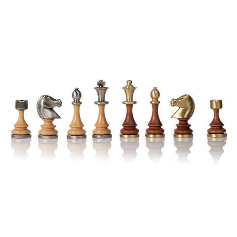 Italfama Luxury Brass & Wood Chess Set with Walnut Maple Board 40x40cm