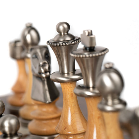 Italfama Luxury Brass & Wood Chess Set with Walnut Maple Board 40x40cm
