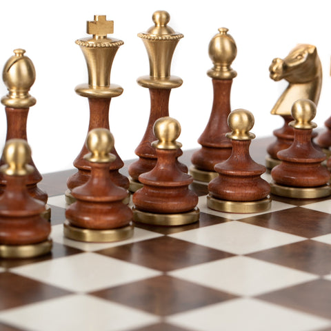 Italfama Luxury Brass & Wood Chess Set with Walnut Maple Board 40x40cm