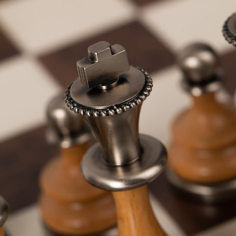 Italfama Luxury Brass & Wood Chess Set with Walnut Maple Board 40x40cm