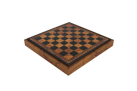 Italfama Hand-Painted Metal Medieval Chess Set with Faux Leather Board, Italy