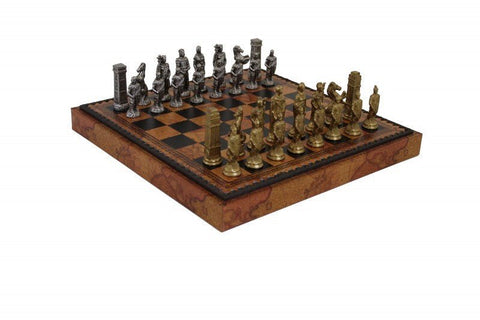 Italfama Roman vs Barbarian Metal Chess Set with Leather Board & Checkers