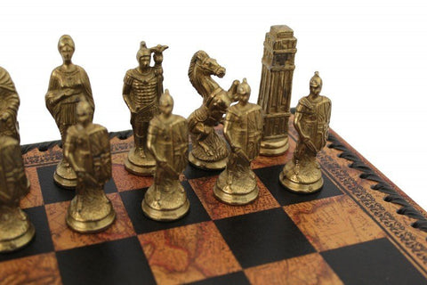 Italfama Roman vs Barbarian Metal Chess Set with Leather Board & Checkers