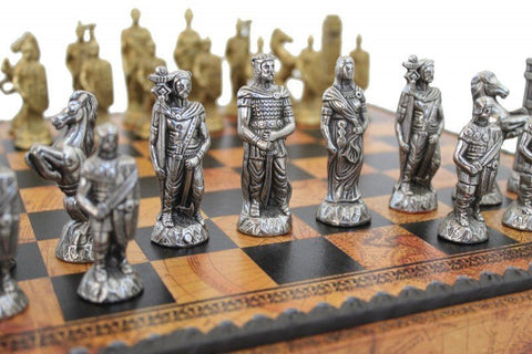 Italfama Roman vs Barbarian Metal Chess Set with Leather Board & Checkers