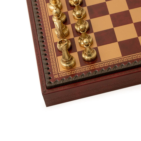 Italfama Metal Chess Set with Leather Board, Checkers & Backgammon, Italy