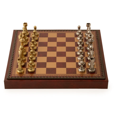 Italfama Metal Chess Set with Leather Board, Checkers & Backgammon, Italy