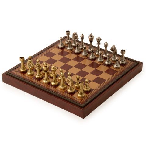 Italfama Metal Chess Set with Leather Board, Checkers & Backgammon, Italy