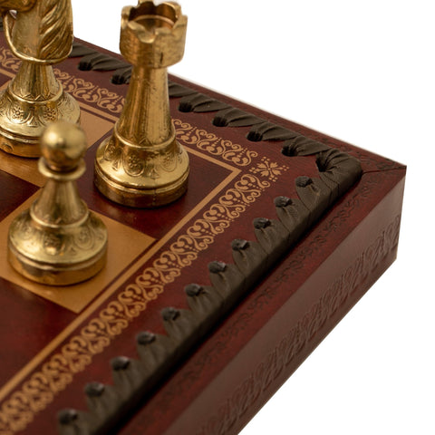 Italfama Metal Chess Set with Leather Board, Checkers & Backgammon, Italy