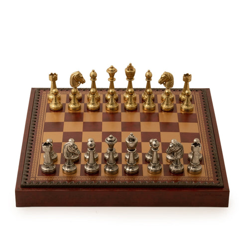 Italfama Metal Chess Set with Leather Board, Checkers & Backgammon, Italy