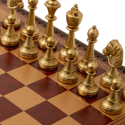 Italfama Metal Chess Set with Leather Board, Checkers & Backgammon, Italy