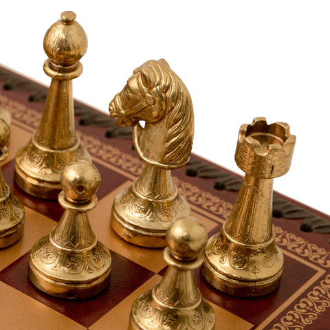 Italfama Metal Chess Set with Leather Board, Checkers & Backgammon, Italy