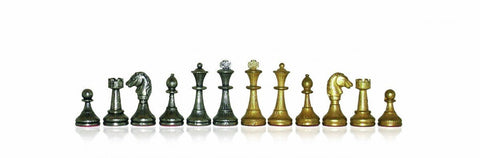 Italfama Metal Chess Set Gold Black Faux Leather Board Made in Italy