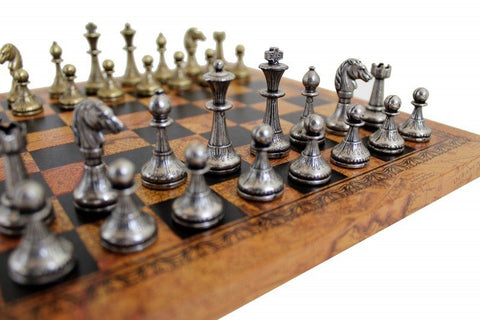 Italfama Metal Chess Set with Faux Leather Antique World Map Board, Italy