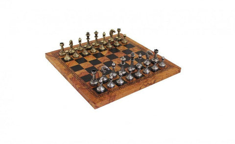 Italfama Metal Chess Set with Faux Leather Antique World Map Board, Italy
