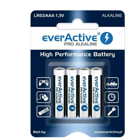 4x EverActive Pro AAA Alkaline Batteries 1.5V LR03 High Power Long Life