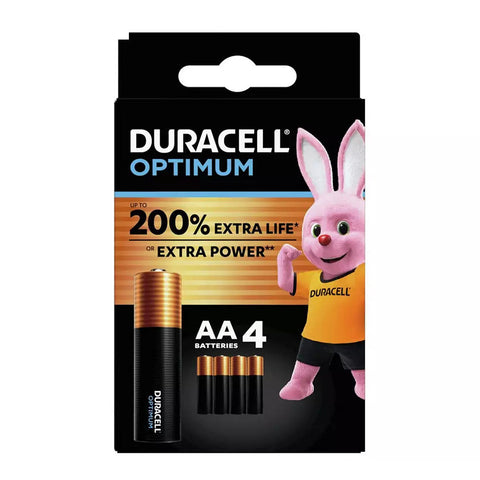 4x Duracell Optimum AA 1.5V LR6 MX1500 Alkaline Batteries Retail Pack