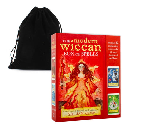 Modern Wiccan Box of Spells Card Deck & Guide Book Set with Velvet Bag