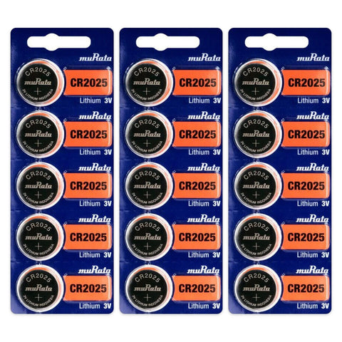 Murata CR2025 3V Lithium Coin Cell Batteries – 15 pcs (3 blister strips of 5)