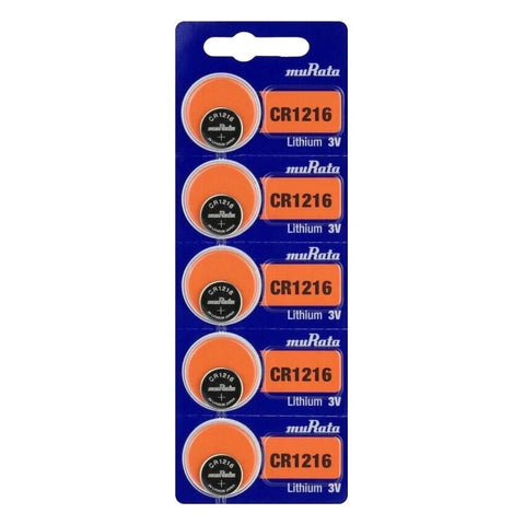 5x Murata CR1216 3V Lithium Coin Cell Batteries for Watches & Remotes