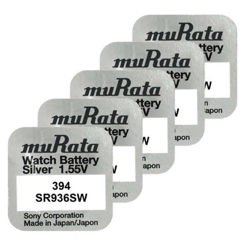 5x Murata 394 SR936SW Silver Oxide 1.55V Watch Batteries Made in Japan