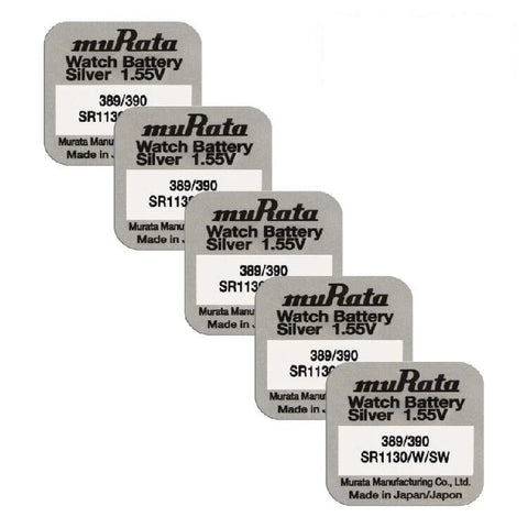 5x Murata 389/390 SR1130 Silver Oxide 1.55V Watch Batteries Made in Japan