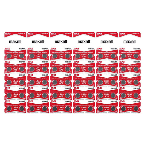 60x Maxell LR44 A76 AG13 1.5V alkaline button cell batteries, 6 blister strips