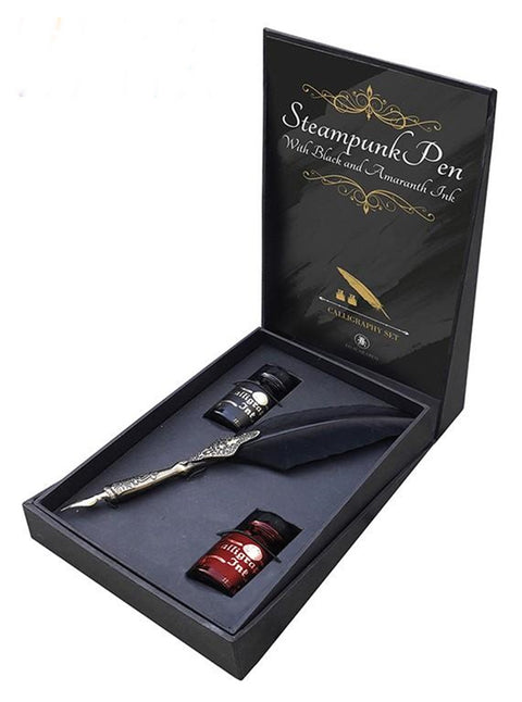 Lo Scarabeo Steampunk Feather Calligraphy Pen Set with 2 Ink Bottles
