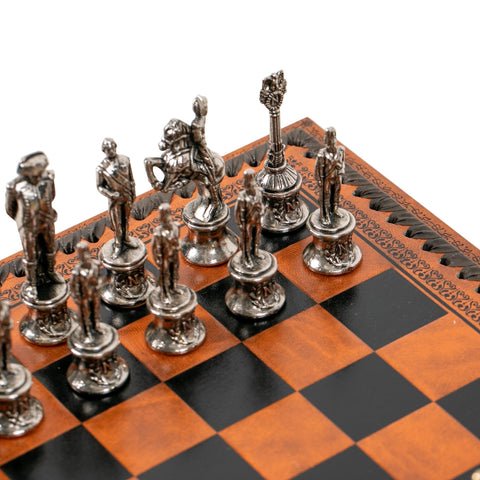 Napoleon Metal Chess Set Italfama 3-in-1 with Checkers & Backgammon Board