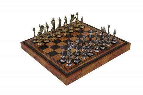 Italfama Napoleon Metal Chess Set with Faux Leather Board & Backgammon
