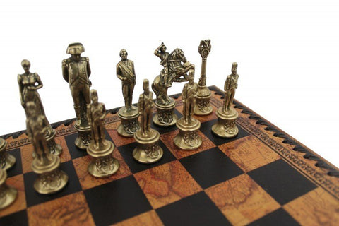 Italfama Napoleon Metal Chess Set with Faux Leather Board & Backgammon