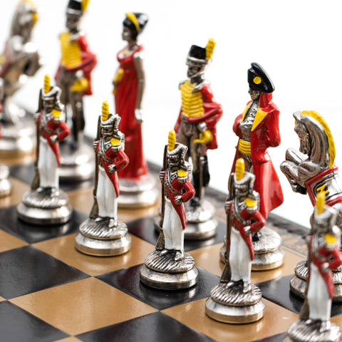 Italfama Napoleon Metal Chess Set w/ Leather Board, Checkers & Backgammon