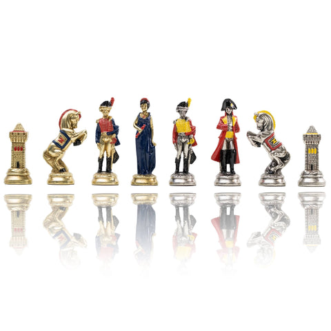Italfama Napoleon Metal Chess Set w/ Leather Board, Checkers & Backgammon