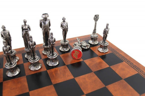 Italfama Napoleon Chess Set with Gold Silver Pieces & Faux Leather Board