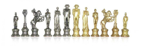 Italfama Napoleon Chess Set with Gold Silver Pieces & Faux Leather Board