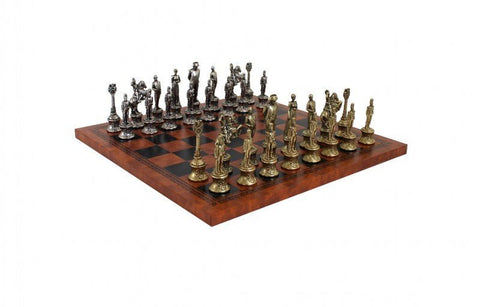 Italfama Napoleon Chess Set with Gold Silver Pieces & Faux Leather Board