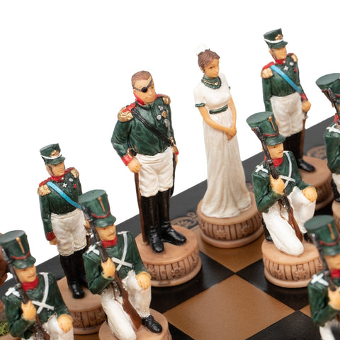 Italfama Napoleon vs Russians Hand-Painted Resin Chess Set, Faux Leather Board