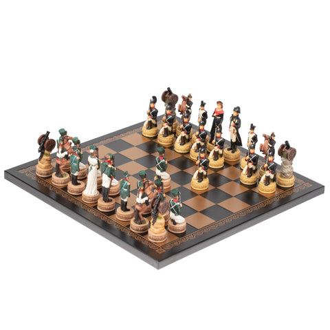 Italfama Napoleon vs Russians Hand-Painted Resin Chess Set, Faux Leather Board