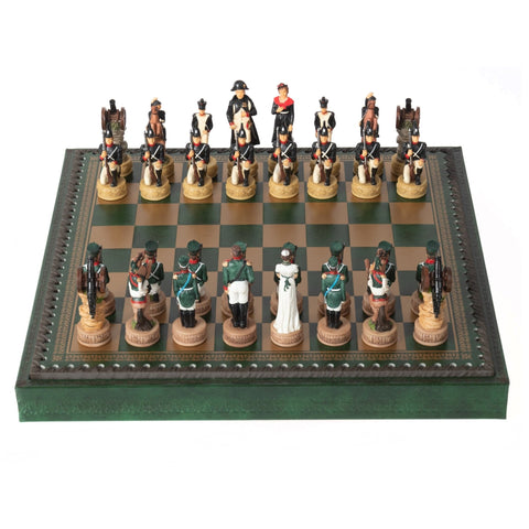 Italfama Napoleon vs Russia Hand-Painted Chess Set, Faux Leather Board & Case
