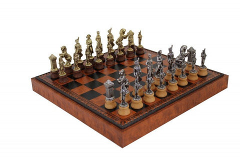 Italfama Napoleon Chess Set Metal/Wood Faux Leather Board w/Storage + Checkers