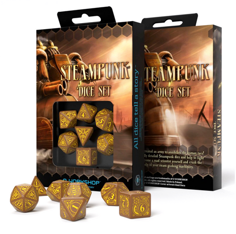 Q Workshop Steampunk Brown & Yellow 7-Die RPG Dice Set