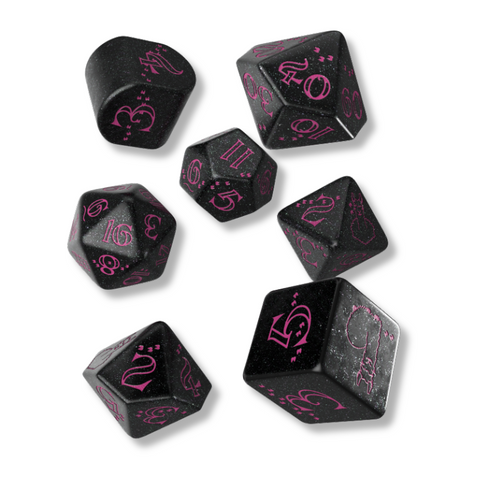 Q-Workshop Spitty Llama 7-Dice RPG Set Shimmer Black Magenta Glitter