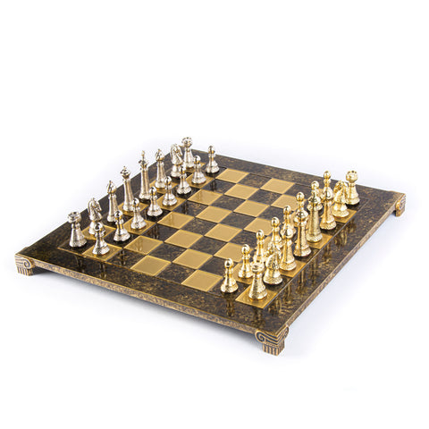 Classic Metal Staunton Chess Set Gold & Silver Chessmen 44Cm Manopoulos S33Bro