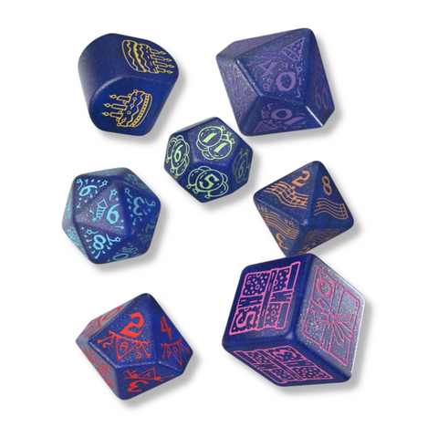 Q-Workshop Happy Birthday Streamers Dice Set 7pc Shimmering Blue RPG
