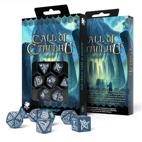 Call of Cthulhu Abyssal Navy Dice Set White RPG Polyhedral Q-Workshop