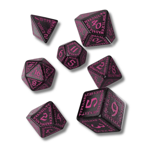 Q-Workshop Runic RPG Dice Set 7pc Shimmering Black & Magenta
