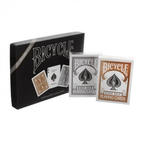 2x Bicycle Prestige Line Poker Playing Cards Deck Set Gold & Silver