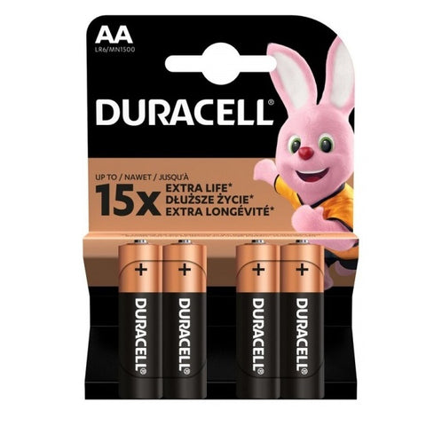 4x Duracell AA Alkaline Batteries 1.5V LR6 Long Lasting Power Cells
