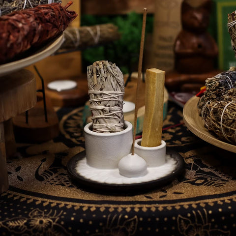 Palo Santo Stick & Smudge Holder Mandala White & Grey Ancient Wisdom
