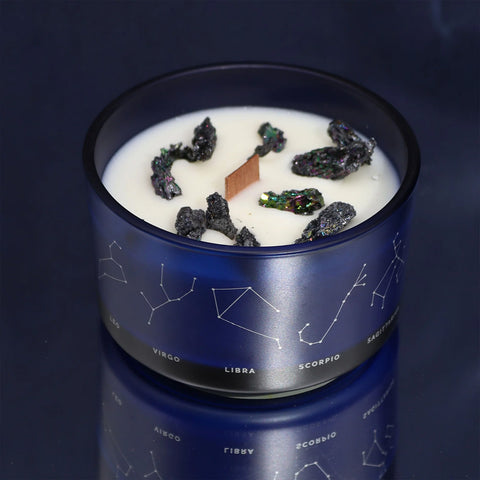 Libra Zodiac Crystal Candle & Gemstone Bracelet Gift Set, Cool Jade Oakmoss